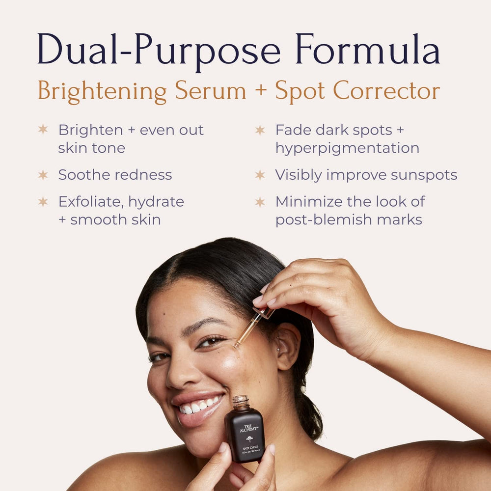 Tru Alchemy Spot Check ingredients highlight glycolic and lactic acids for gentle exfoliation
