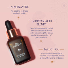 Silky texture of Tru Alchemy Glow Serum swirled on skin