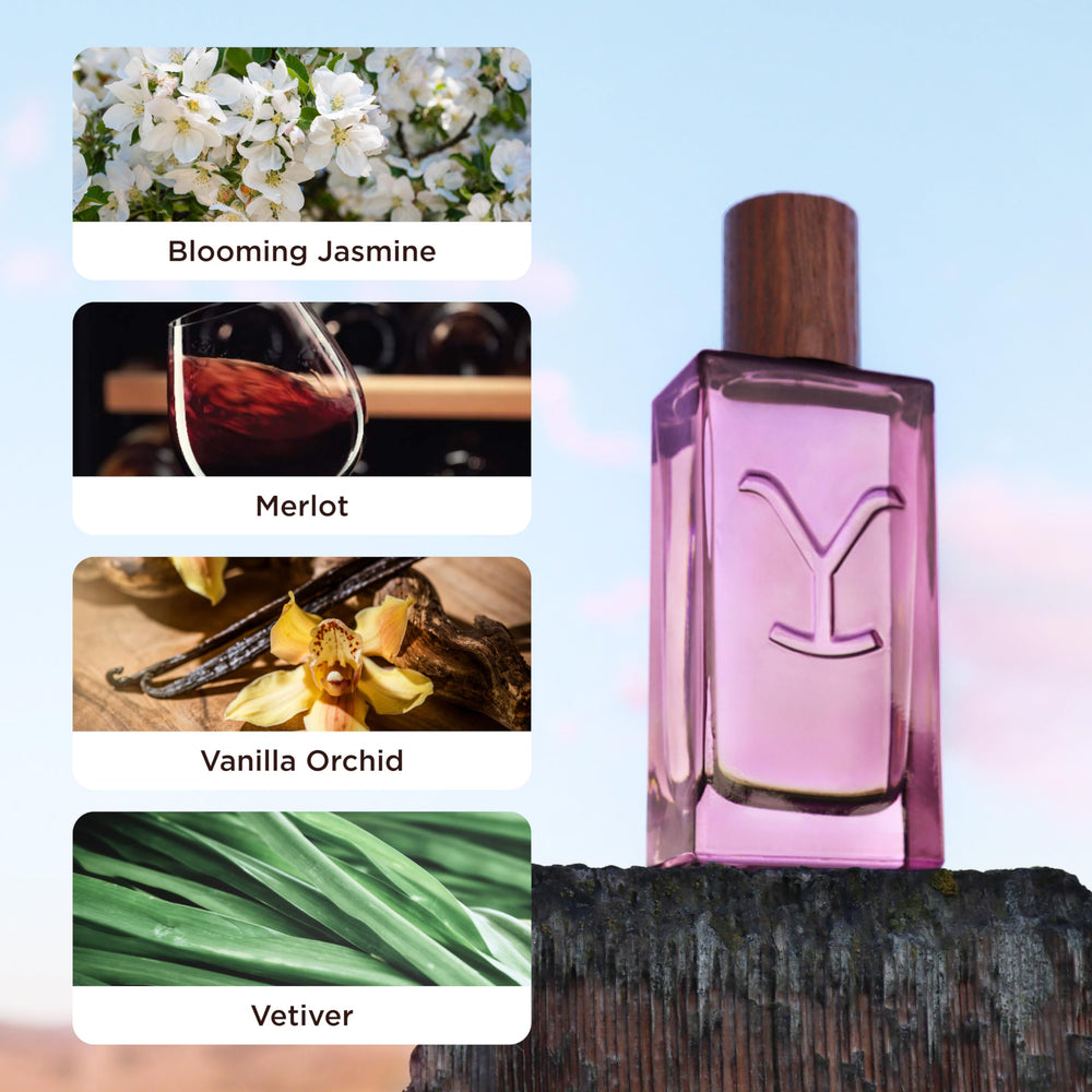 Yellowstone Dusk on display with warm lighting, long-lasting scent for nights out