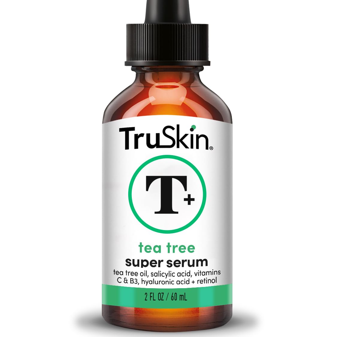 TruSkin Tea Tree Oil Serum bottle pour shows targeted blemish-prone skin support.