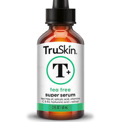 TruSkin Tea Tree Oil Serum bottle pour shows targeted blemish-prone skin support.