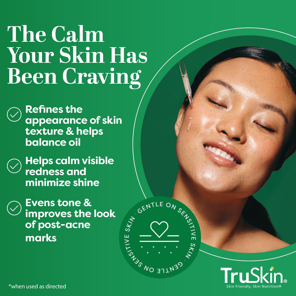 TruSkin Tea Tree Oil Serum highlights clearer appearance for balanced skin.