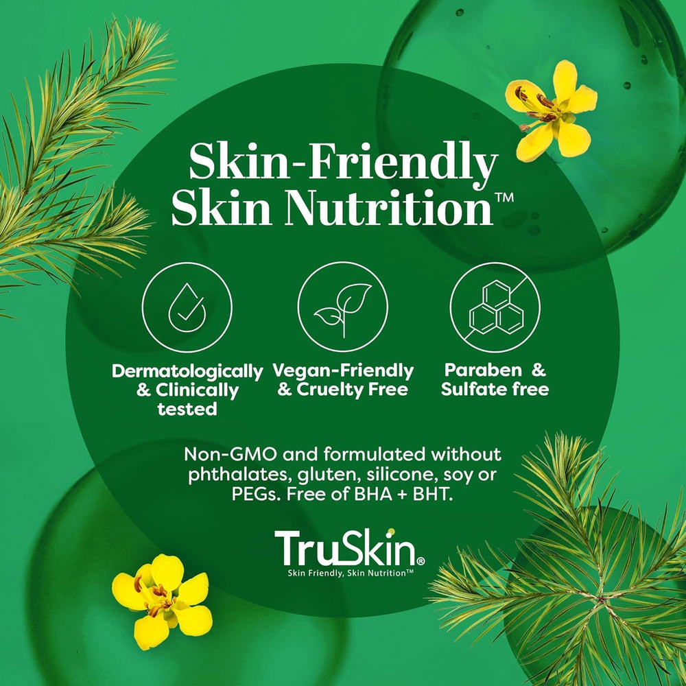 TruSkin Tea Tree Oil Serum cruelty-free badge reflects ethical formulation.