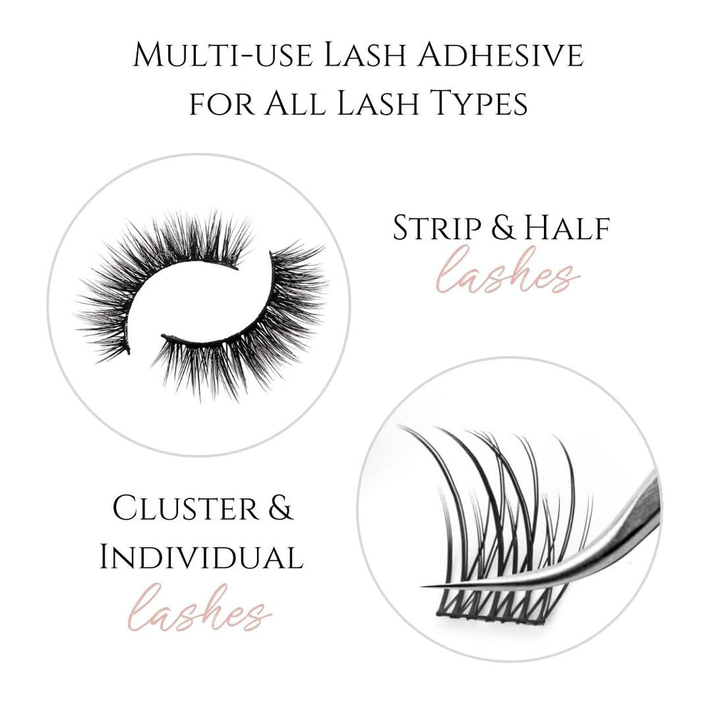 Compatibility with strip, half, and cluster lashes shown by True Beauty Lashes.
