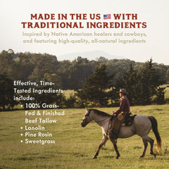 True Grit Tallow salve packaging close-up shows clean, simple ingredients
