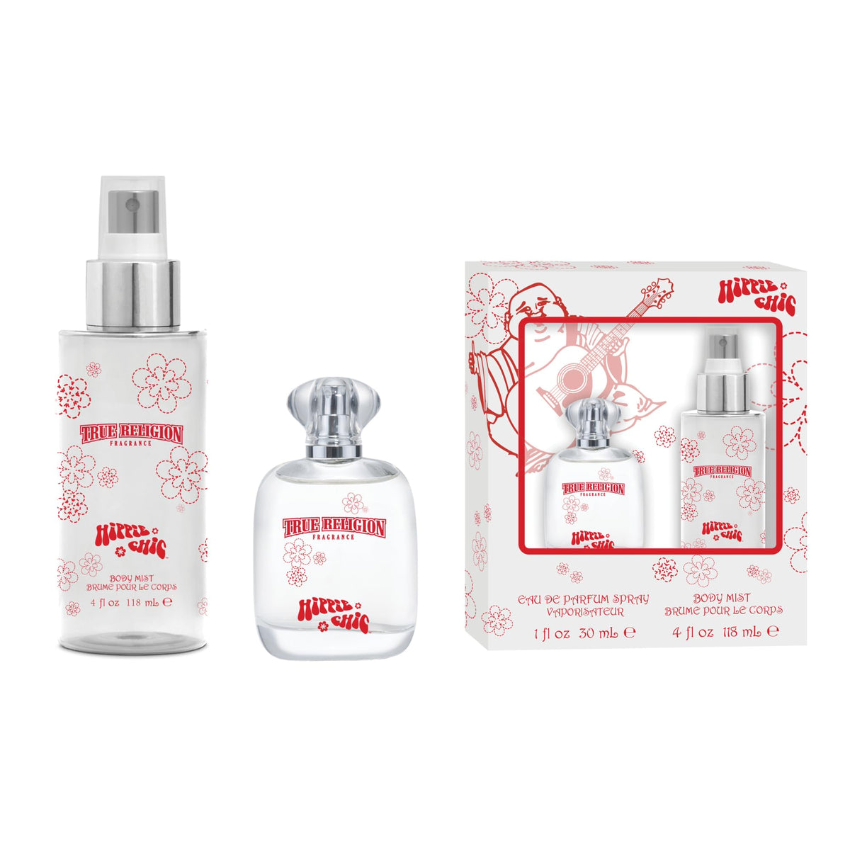 True Religion Hippie Chic 2-piece gift set—EDP 1oz bottle and 4oz body mist for everyday elegance