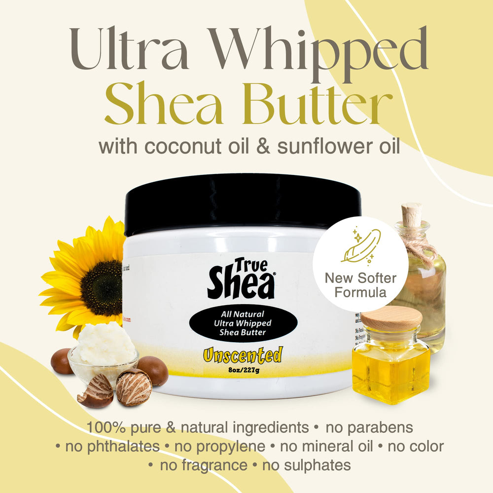 True Shea whipped shea butter jar front displaying creamy, premium consistency.