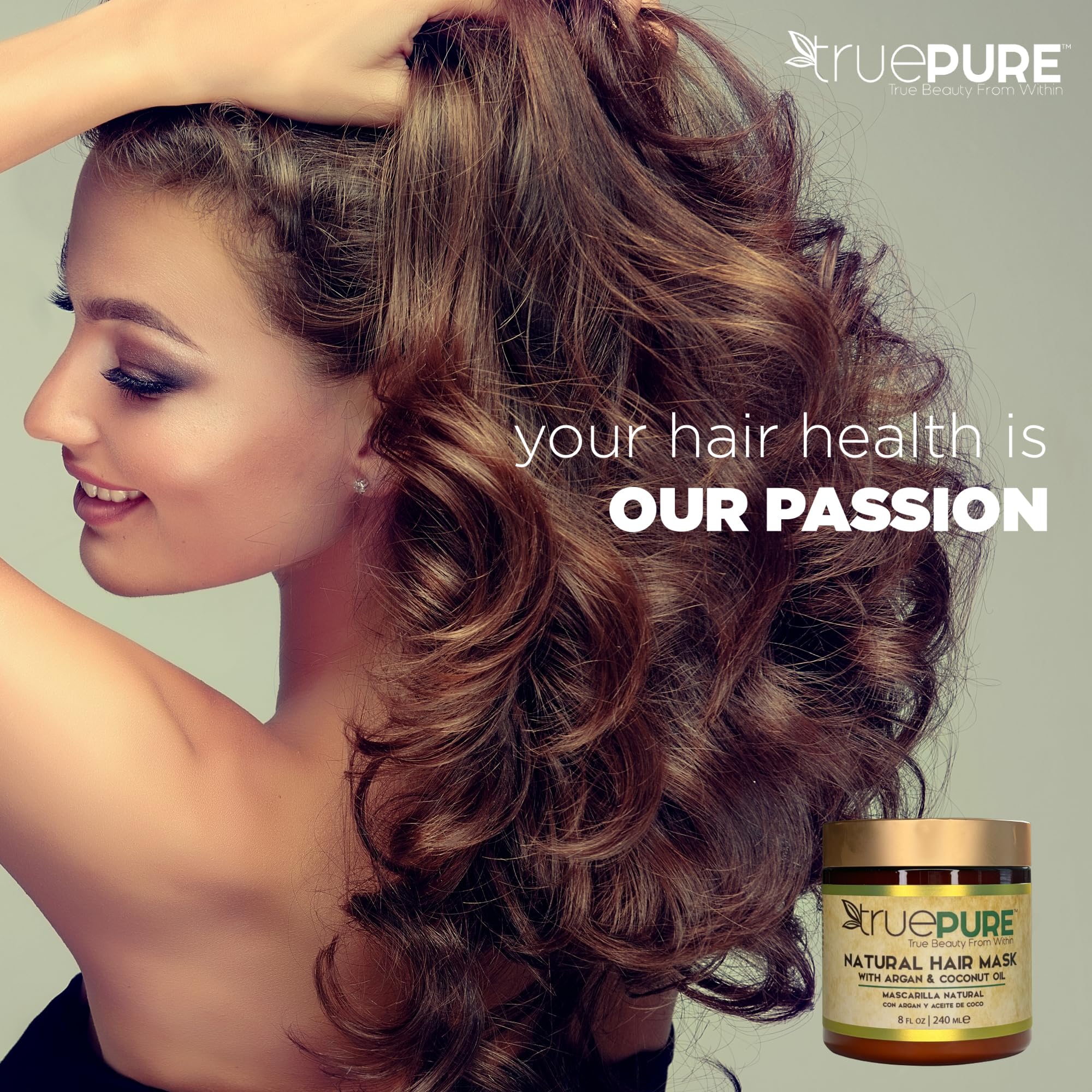 TruePure Argan Oil Hair Mask cream texture shows rich, velvety conditioning.