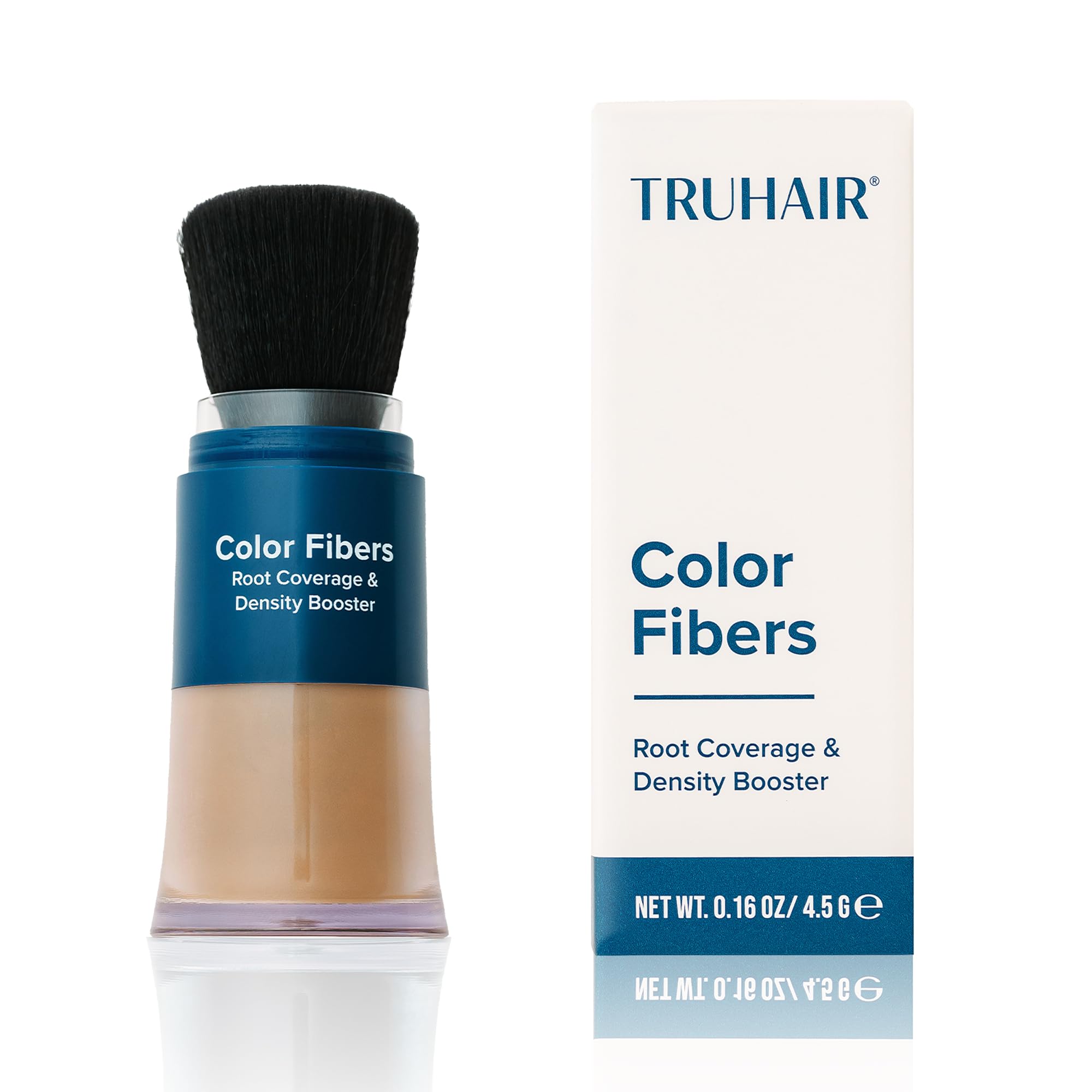 Truhair Color Fibers root coverage bottle blends gray roots naturally for a seamless finish.