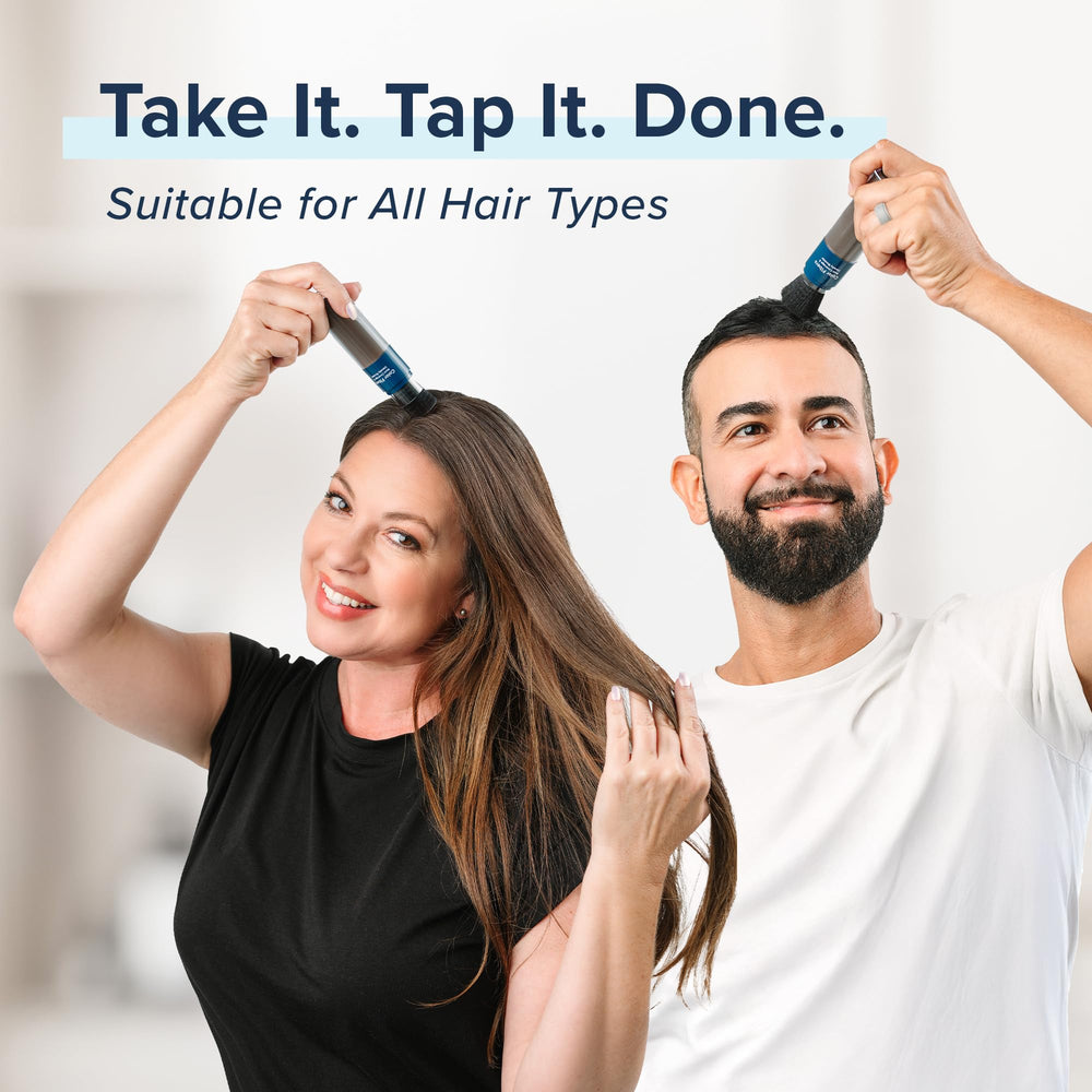 Truhair precision brush applicator provides mess-free on-the-spot touch-ups.