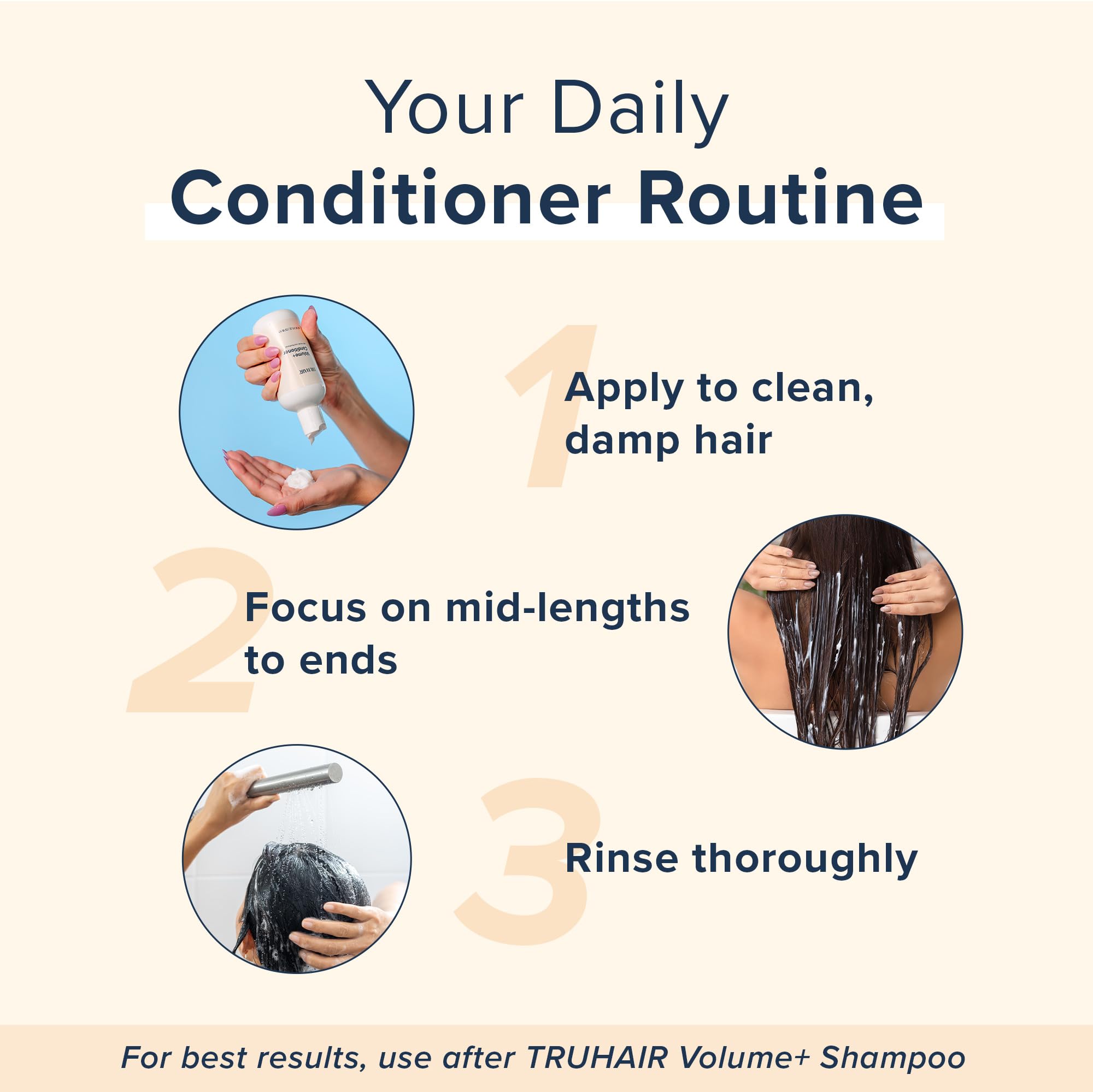 TRUHAIR Volume+ anti-static formula reduces flyaways for polished hair.