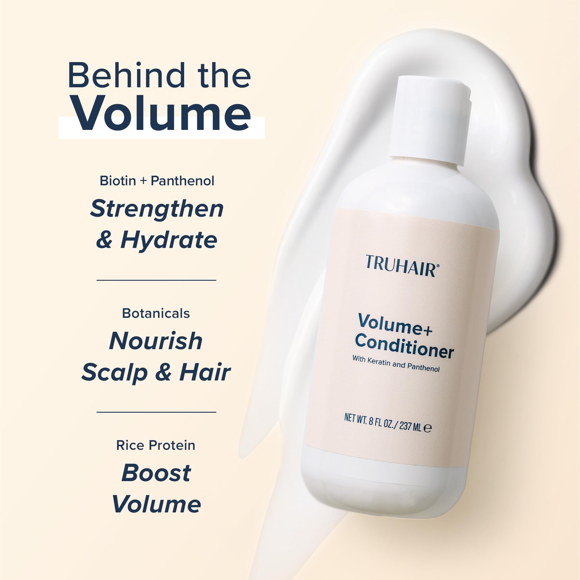 Truhair Volume+ application on damp hair for even distribution and softness.