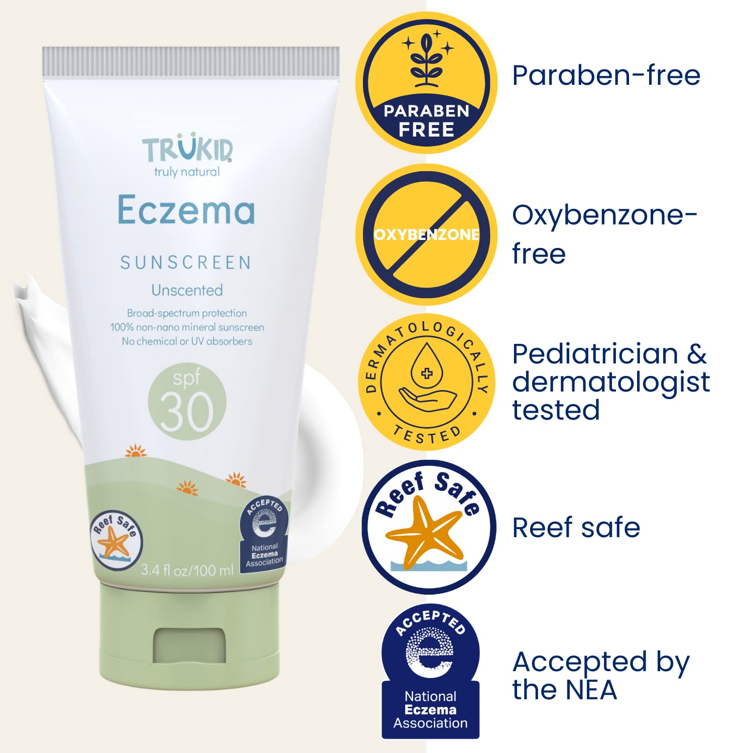 TruKid travel-size 3.4oz tube in hand ideal for carry-ons