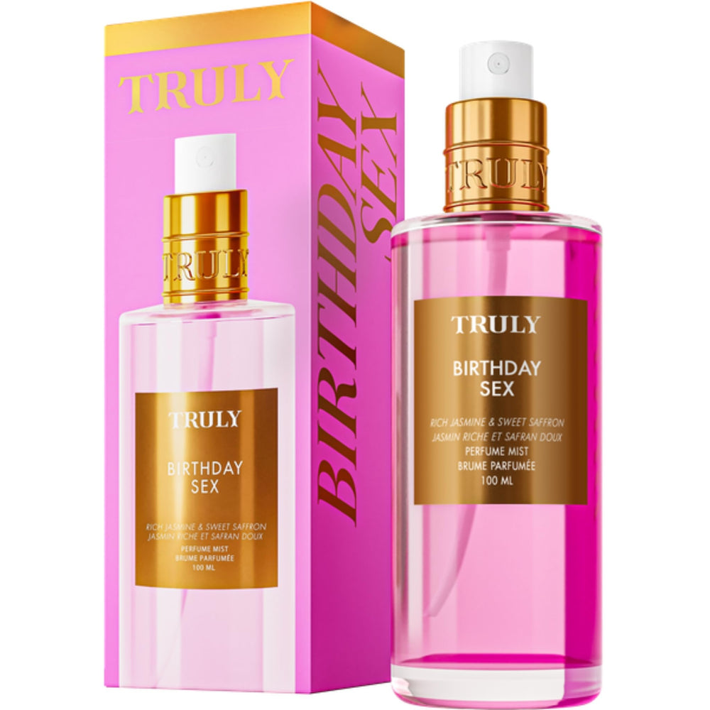 Truly Birthday Sex Perfume Mist bottle with sleek design for confident wear.