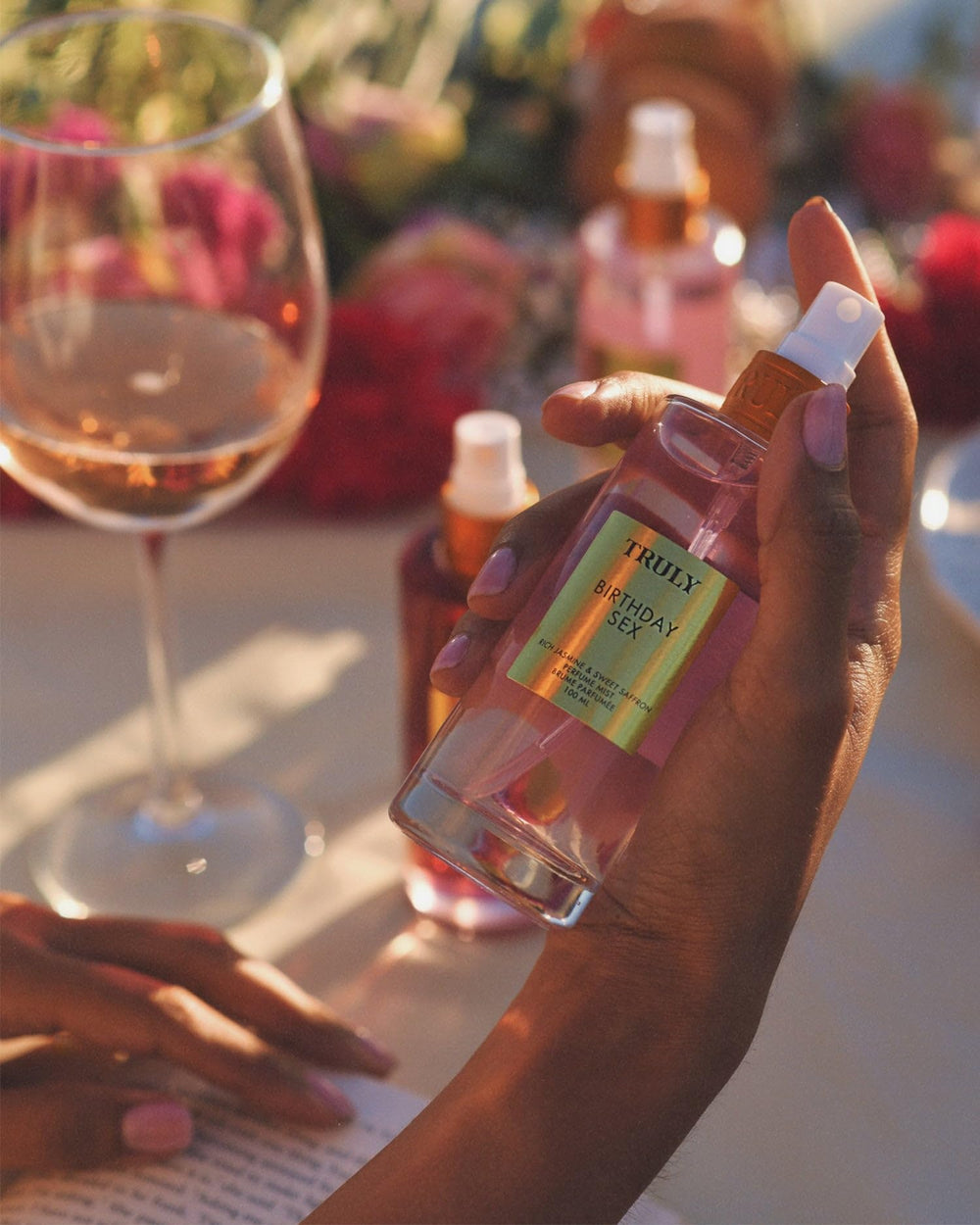 Truly Birthday Sex Perfume Mist closeup-cap highlighting premium packaging.
