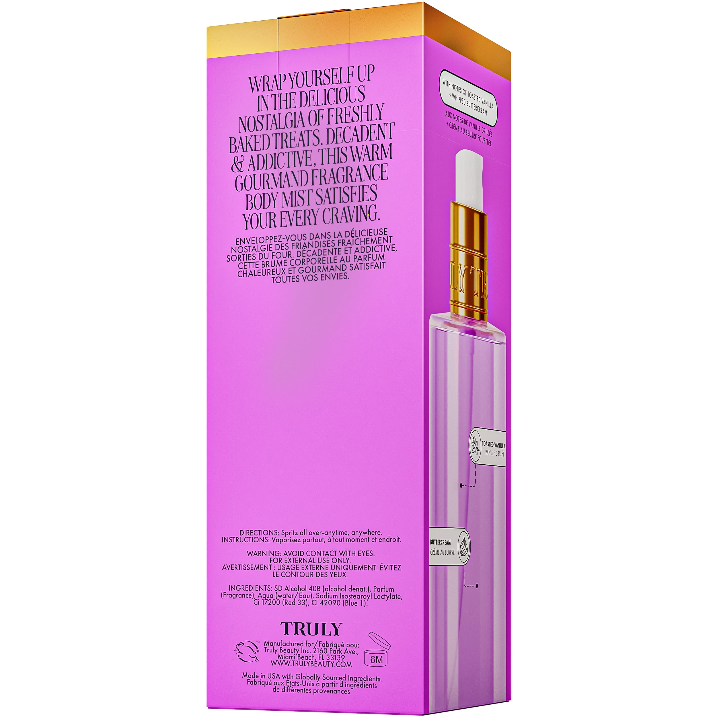 Truly Glazed Donut Perfume Mist packaging on display.