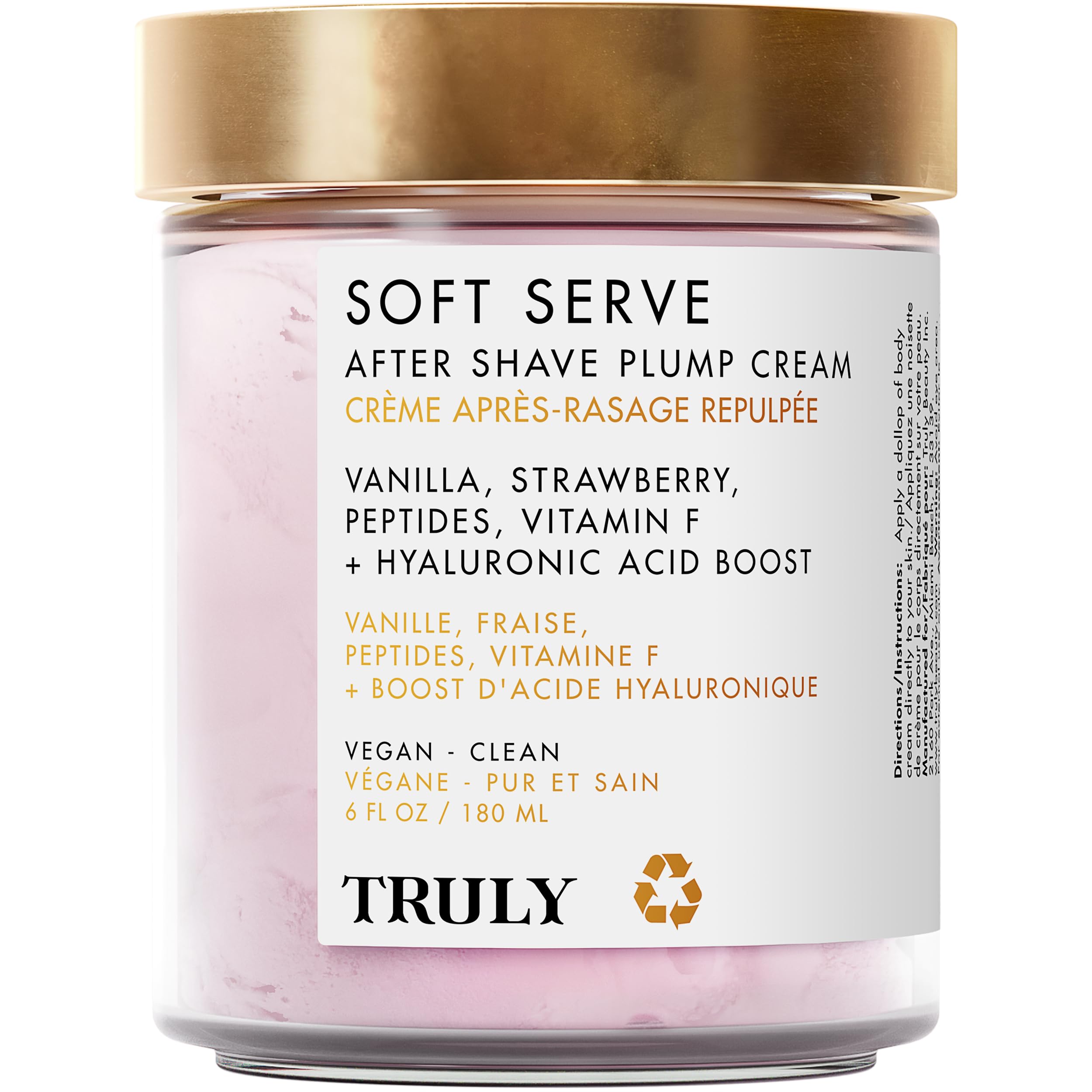 Truly Soft Serve bottle front shows hydrating post-shave plump skin