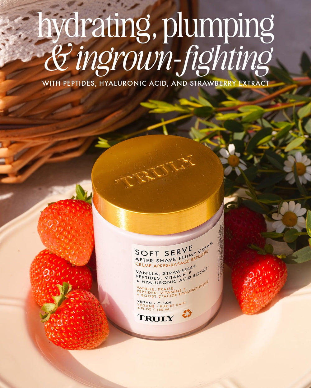 Truly Soft Serve label close-up highlights hyaluronic acid benefits