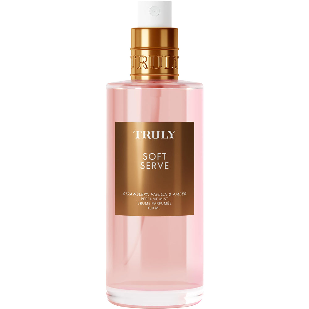 Truly Soft Serve Perfume Mist label design conveys creamy vanilla vibes