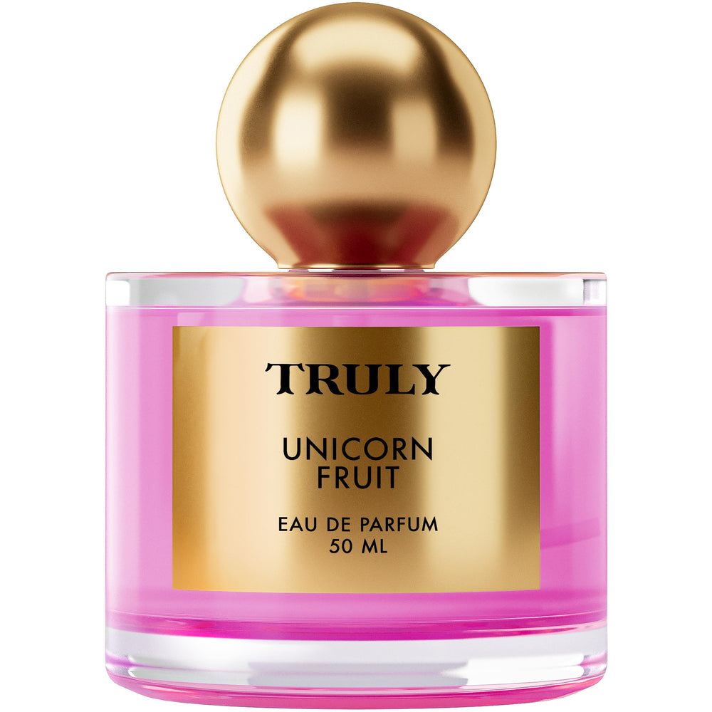 Glam shot of Truly Unicorn Fruit EDP on a vanity for casual glamour.