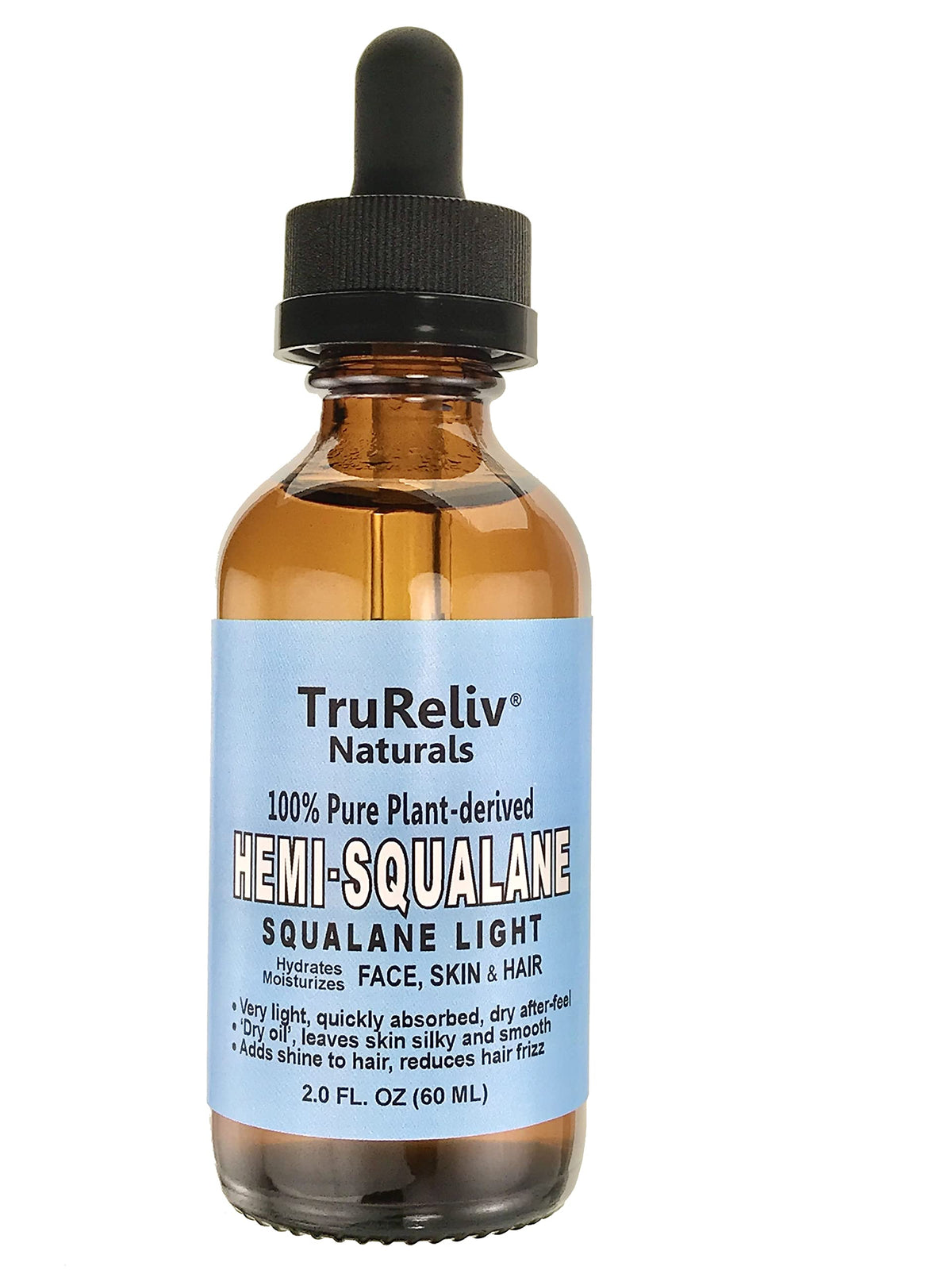 TruReliv HemiSqualane bottle pour demonstrates lightweight hydration for all skin types.