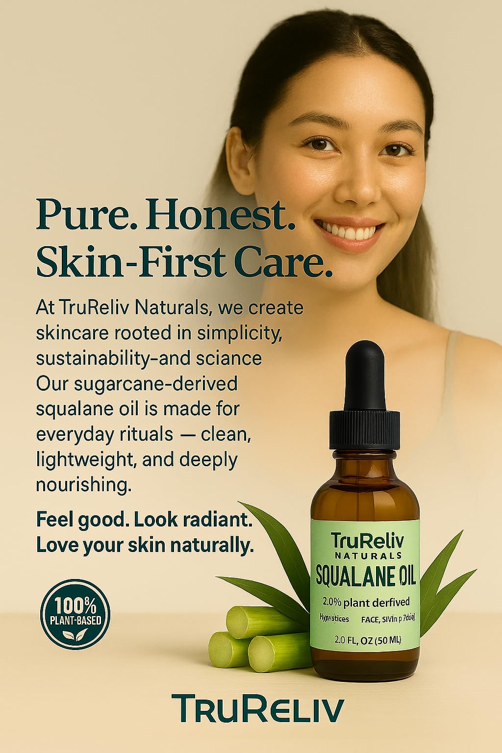 TruReliv Squalane used on body to hydrate dry patches and smooth skin.