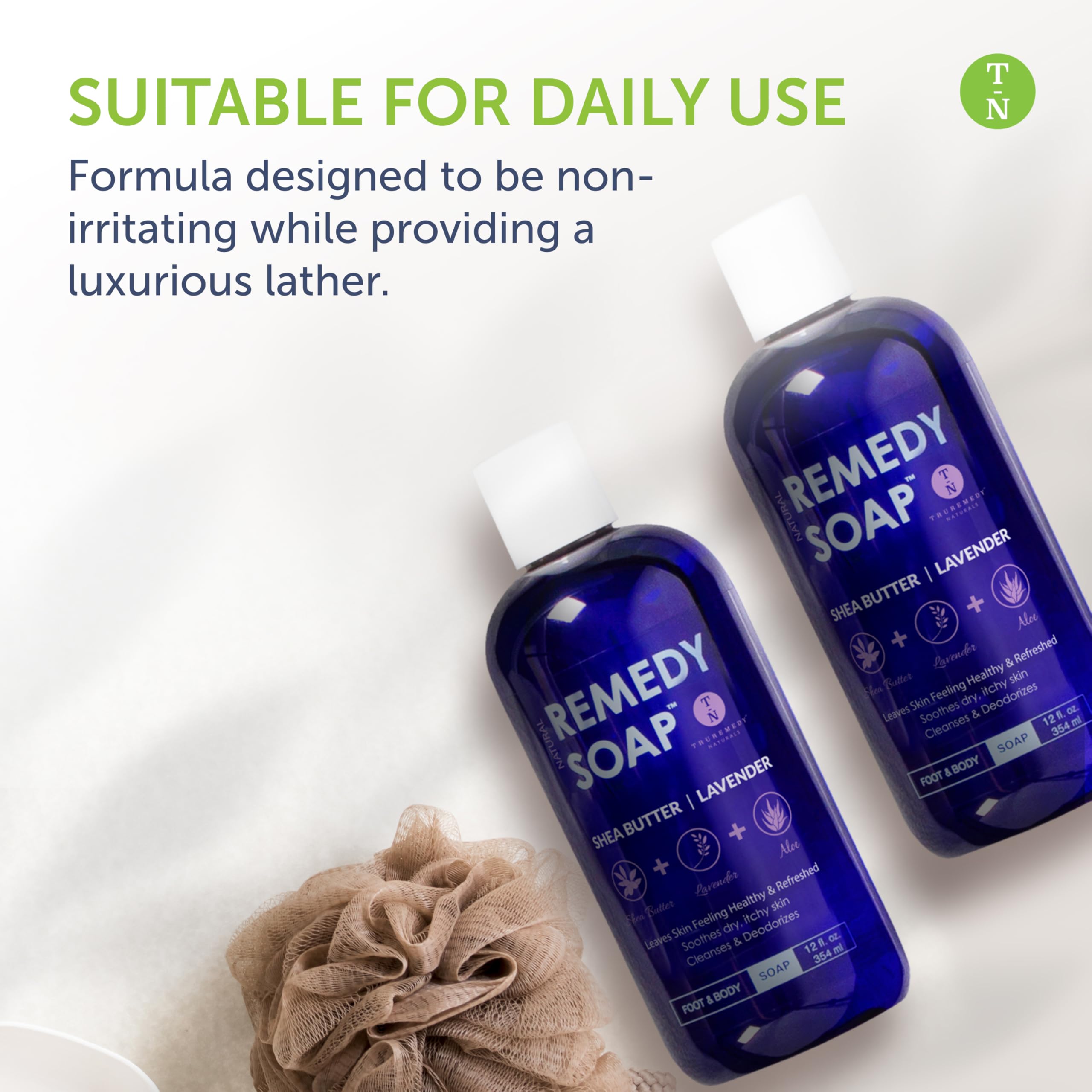 Truremedy Naturals Lavender Shea Butter Body Wash lavender bloom highlights calming aroma.
