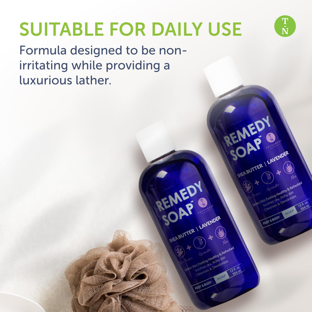 Truremedy Naturals Lavender Shea Butter Body Wash lavender bloom highlights calming aroma.