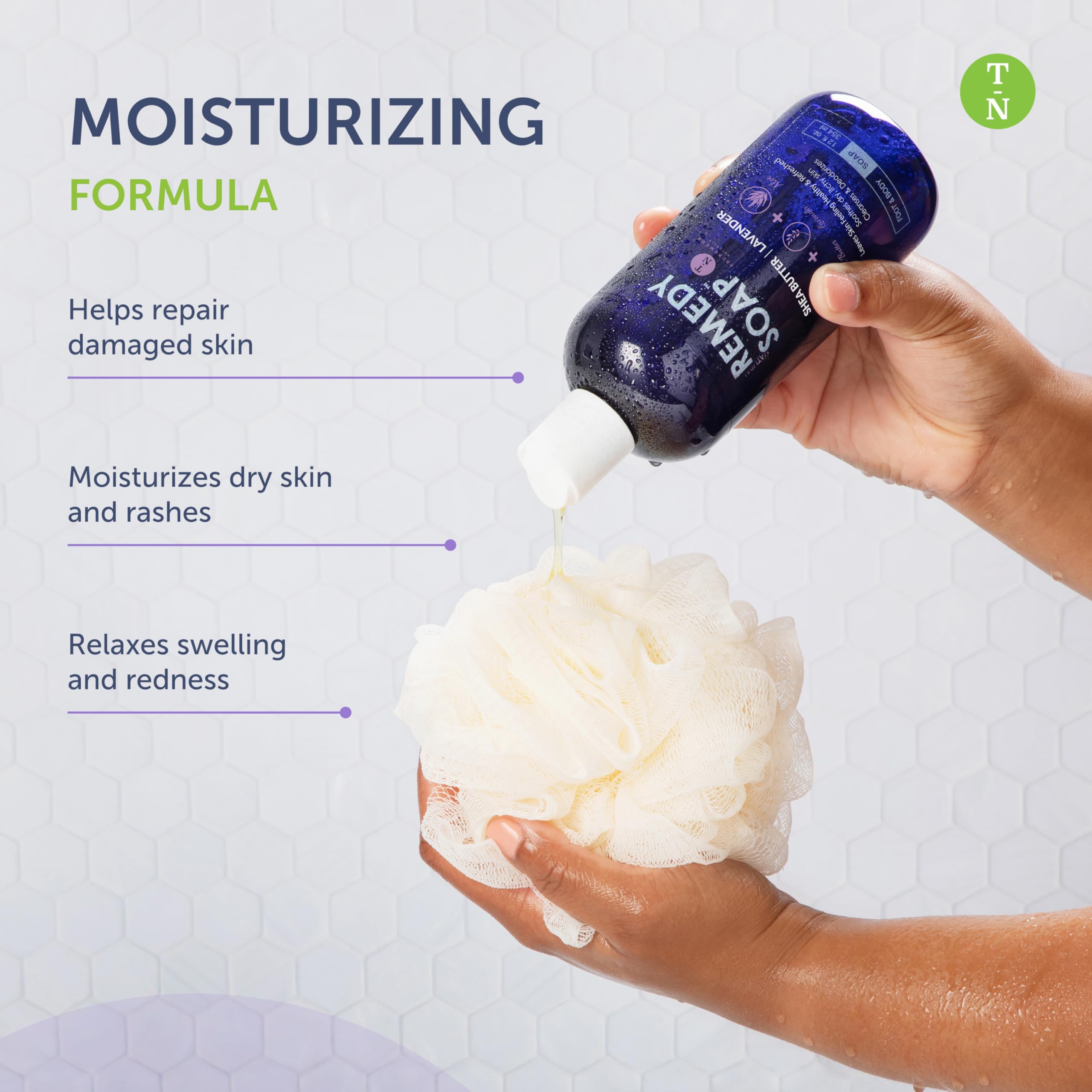 Truremedy Naturals Lavender Shea Butter Body Wash shea butter chunk signals nourishing richness.