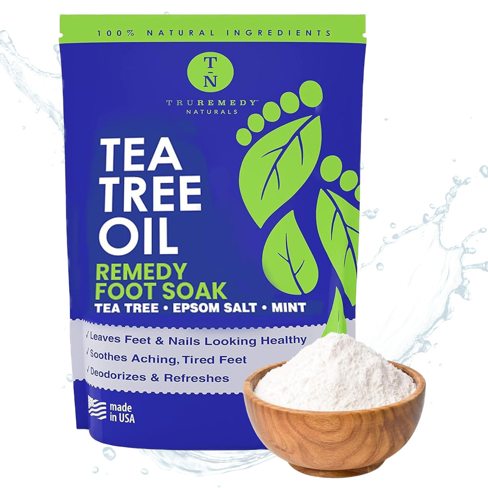 Truremedy Naturals tea tree foot soak bottle refreshes tired feet