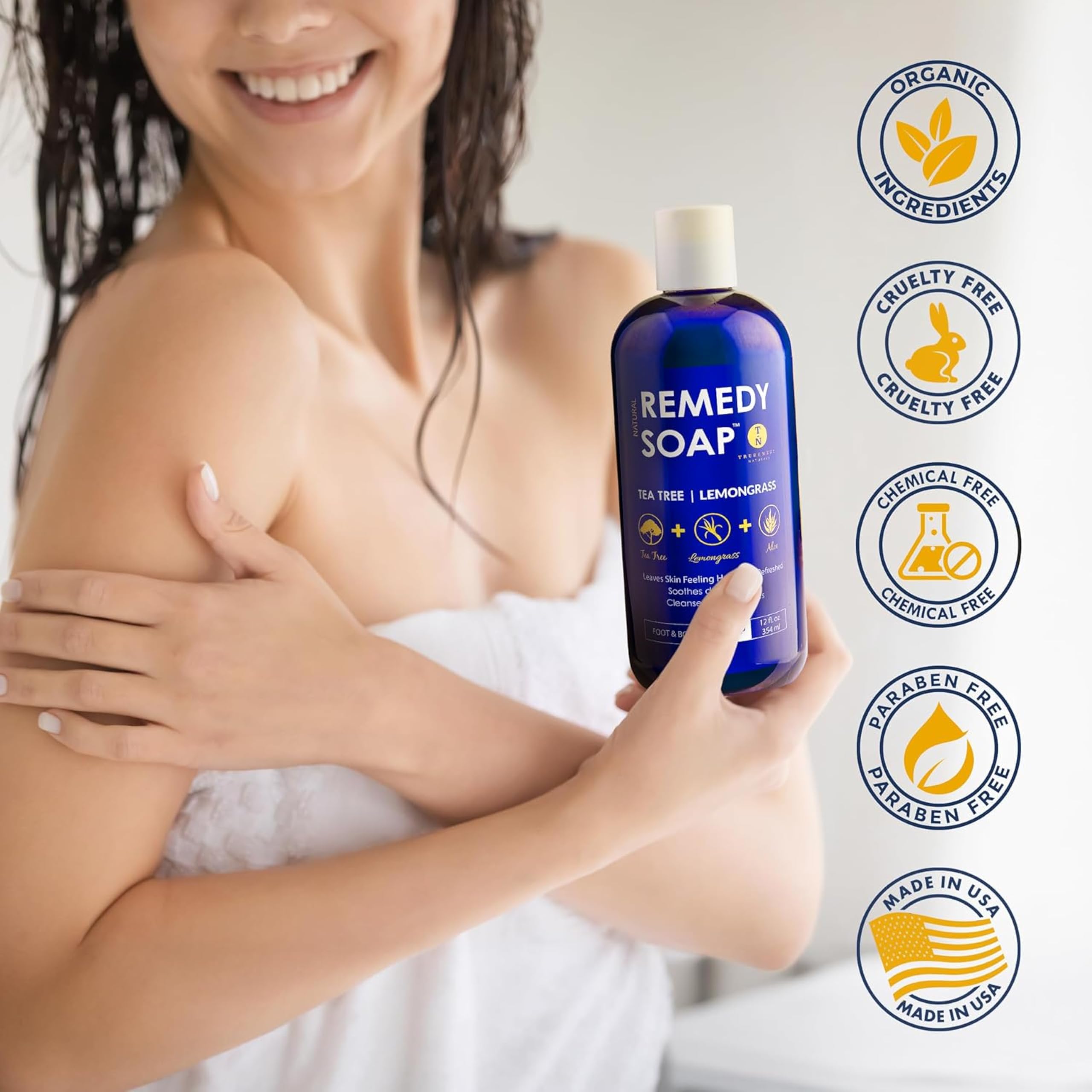 Truremedy Naturals Aloe and oils artwork suggests soothing hydration after activity.