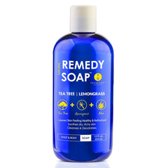 Truremedy Naturals Tea Tree & Lemongrass Body Wash bottle offers refreshing, gentle cleanse.