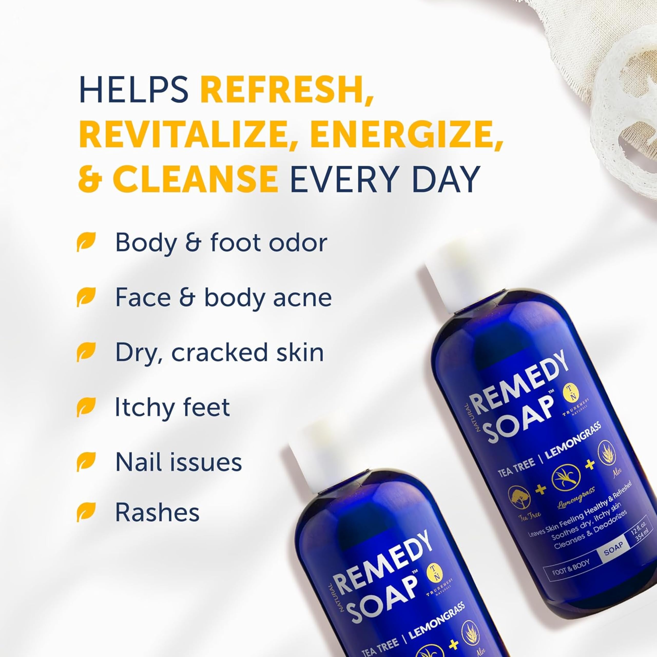 Truremedy Naturals Body Wash foam shows rich lather for deep cleansing.