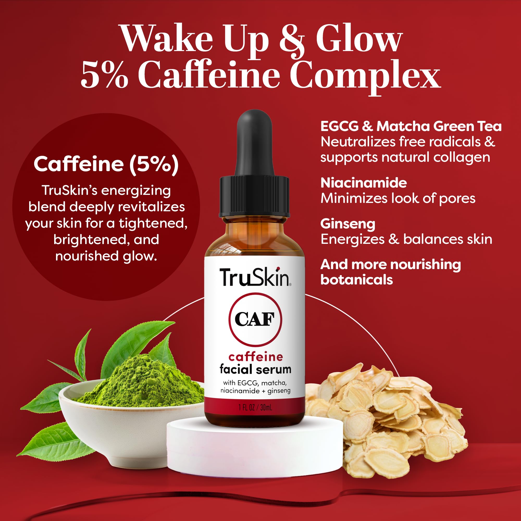 TruSkin Caffeine Serum application closeup shows quick absorption.