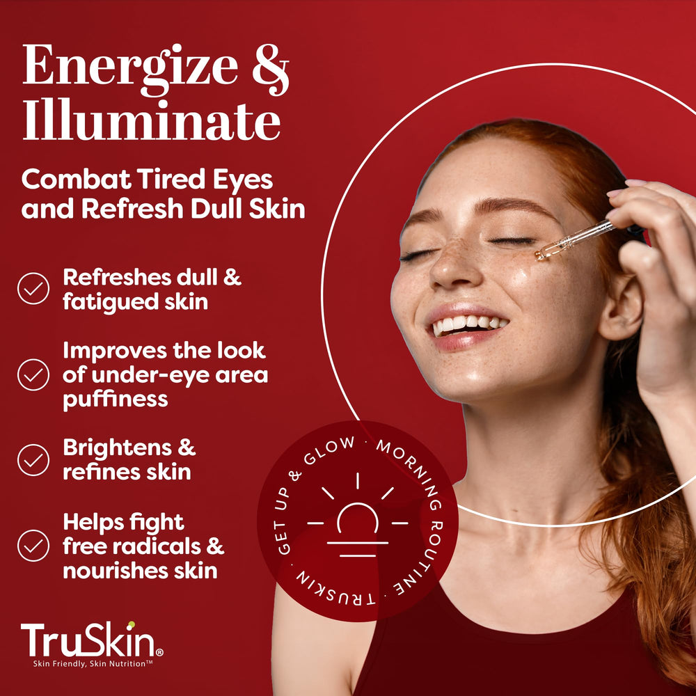 TruSkin Caffeine Serum texture closeup reveals lightweight, fast-absorbing formula.