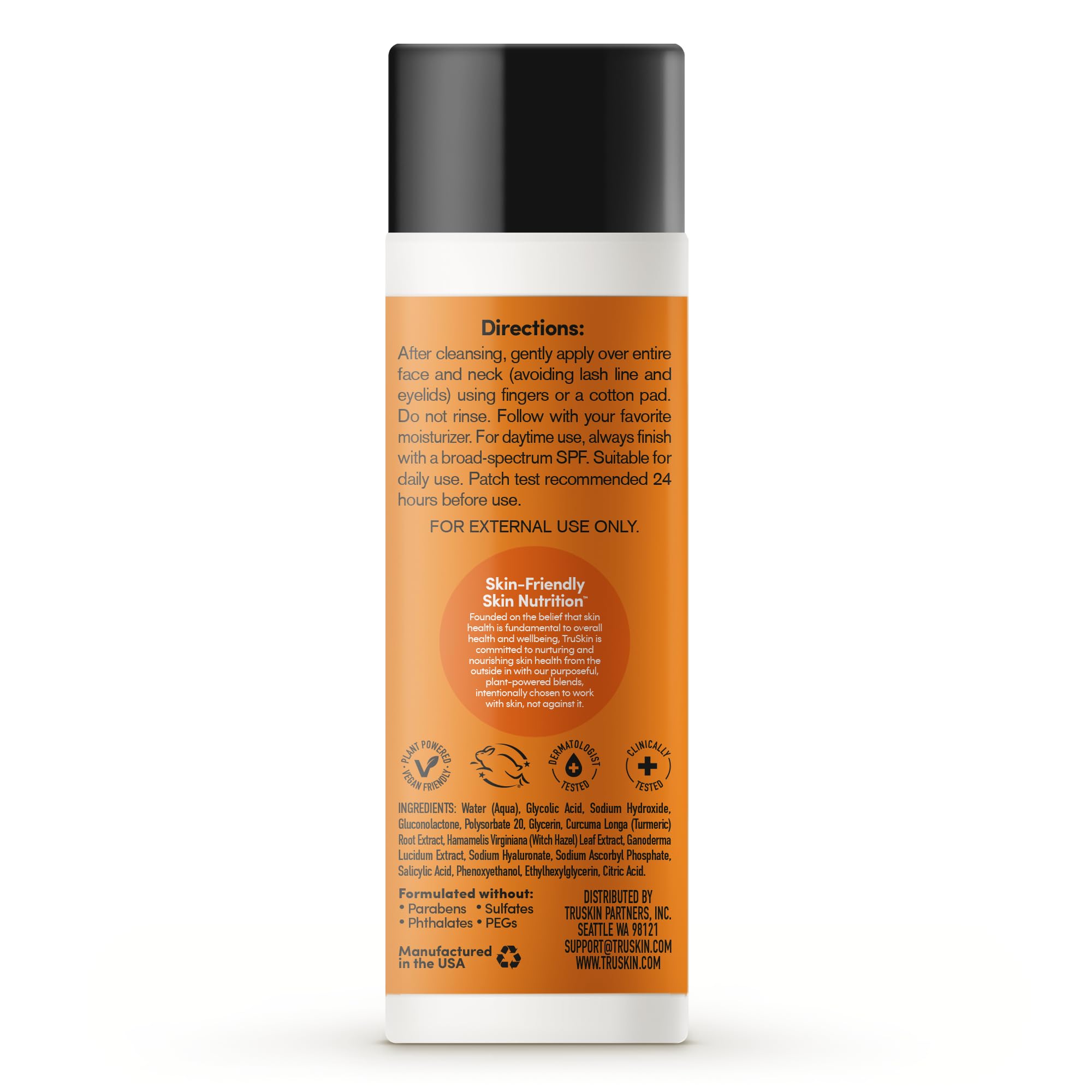 TruSkin cruelty-free logo reinforces ethical production practices.