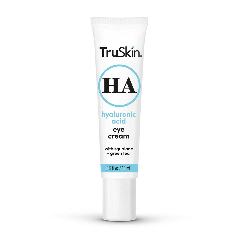 TruSkin eye cream closeup texture shows lightweight, nourishing formula for daytime use.