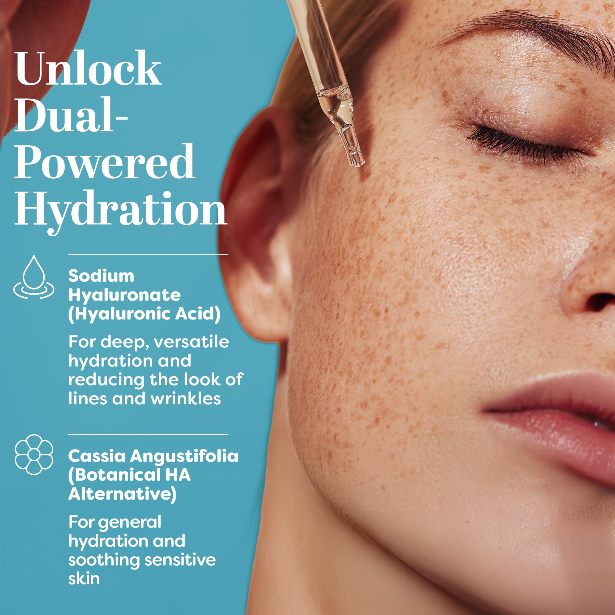 Application scene showing skin glow after serum application.