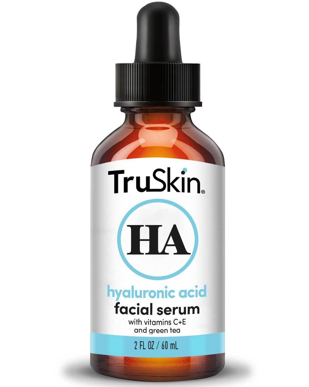 TruSkin Hyaluronic Serum bottle close-up for deep facial hydration.