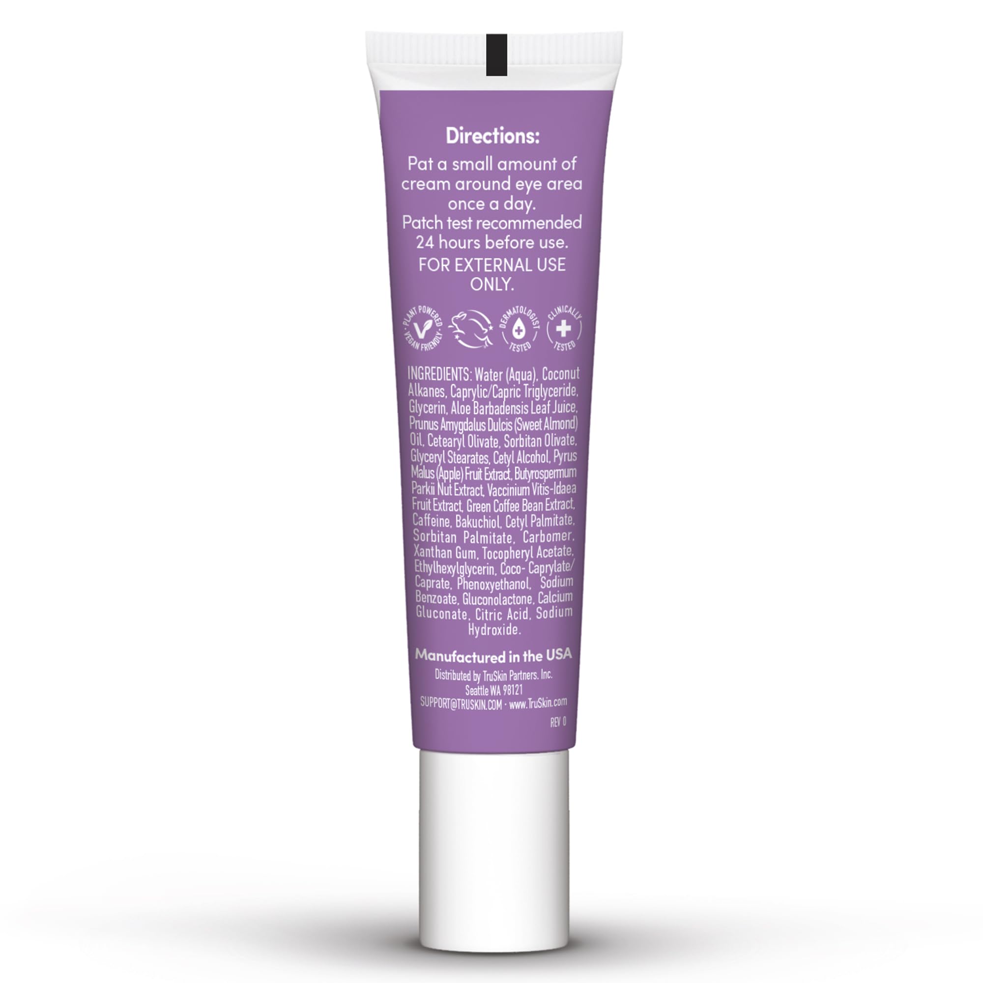 TruSkin Longevity Eye Cream USA-made badge visible on carton.