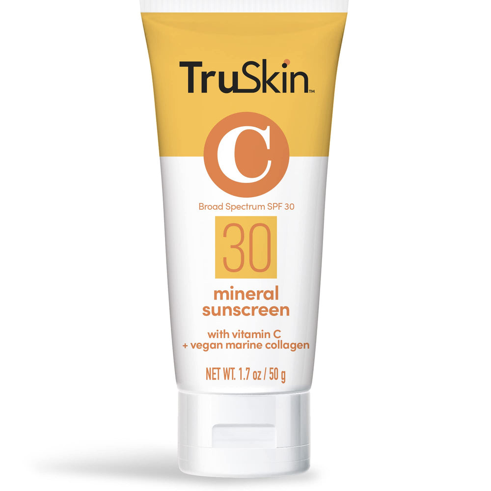 TruSkin mineral sunscreen SPF 30 bottle for daily facial protection and broad spectrum coverage.