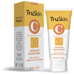 TruSkin sunscreen SPF 30 being applied to the face for lightweight protection.