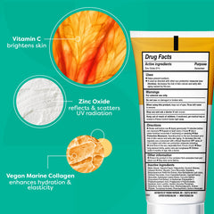 Close-up of TruSkin sunscreen label highlighting zinc oxide and vegan ingredients.