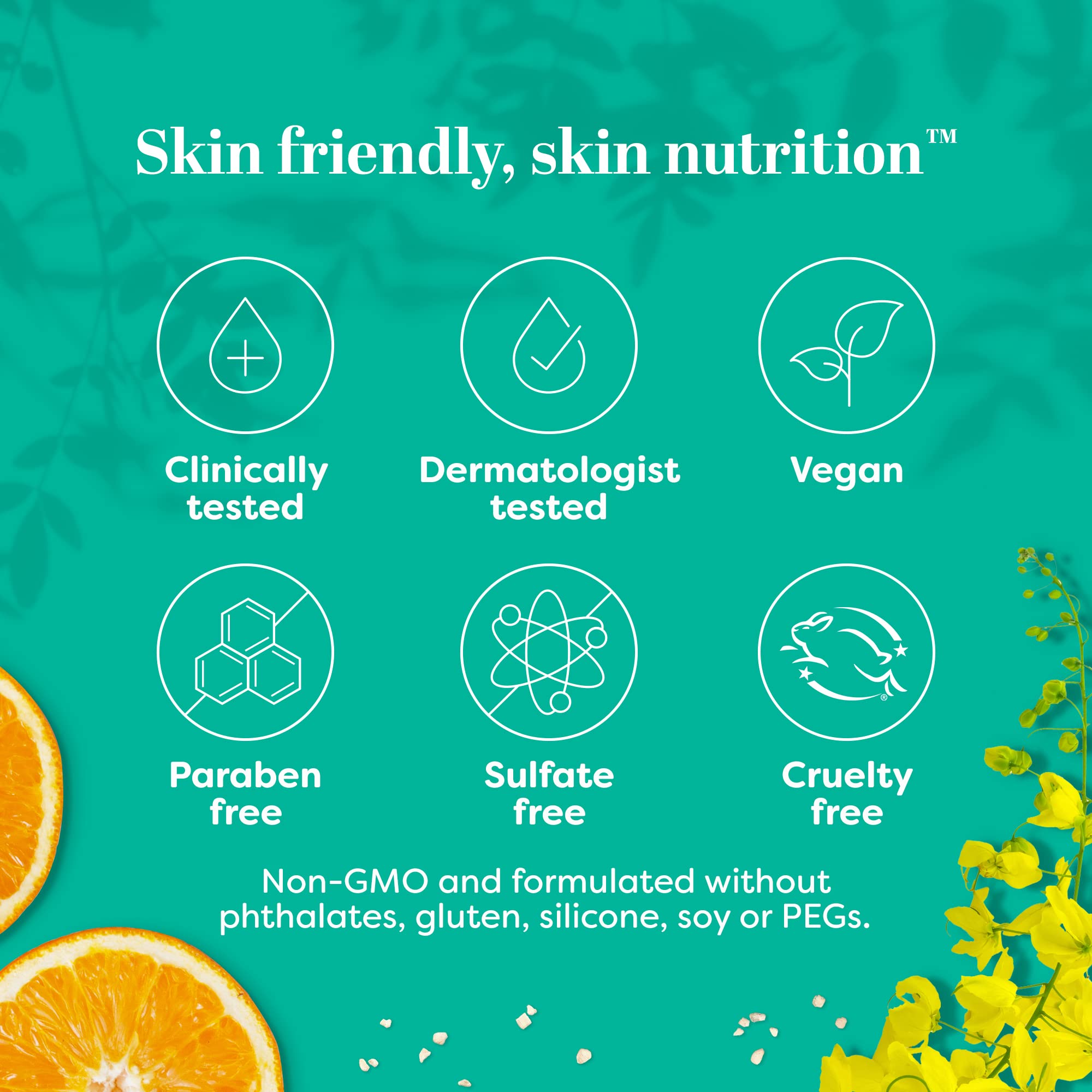 Graphic featuring vegan collagen for TruSkin sunscreen illustrating hydration and elasticity support.