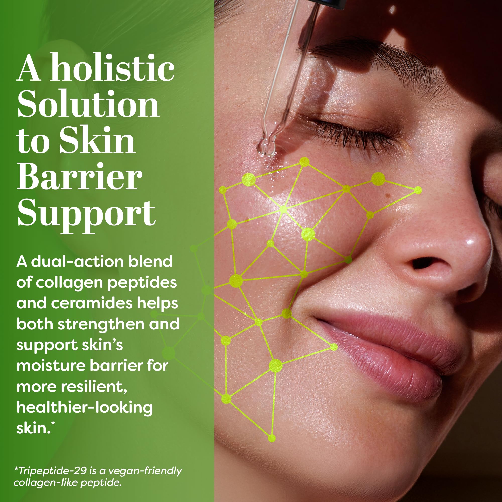 TruSkin Peptide Serum being applied to the cheek for refreshed skin.