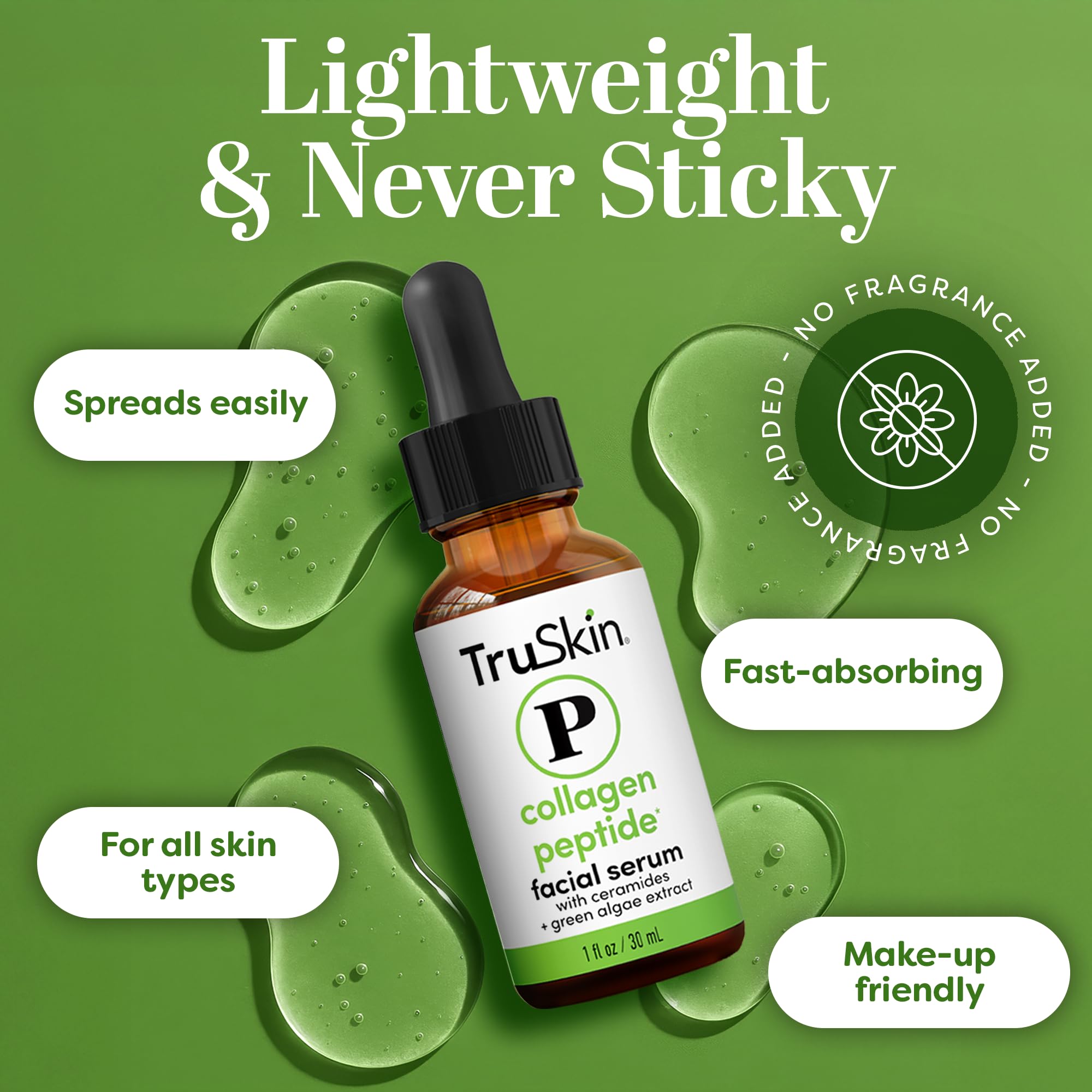 TruSkin Peptide Serum ingredients panel highlights hydration and barrier-supporting ceramides.
