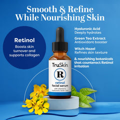 TruSkin Retinol Serum dropper pouring for controlled nightly application.