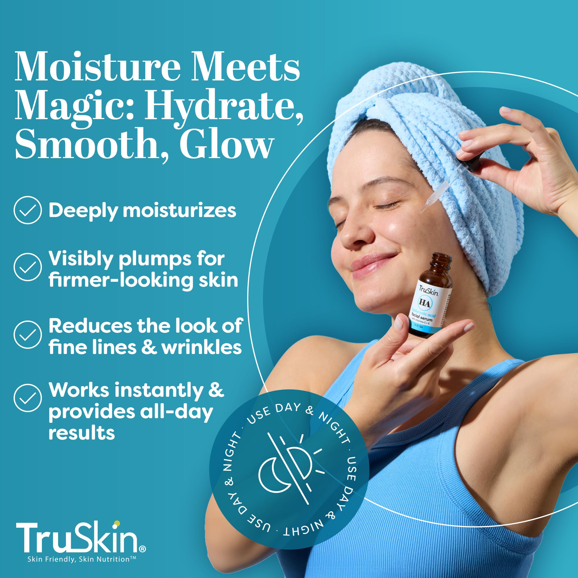 Texture swatch on skin showing smooth, hydrated look from TruSkin serum.