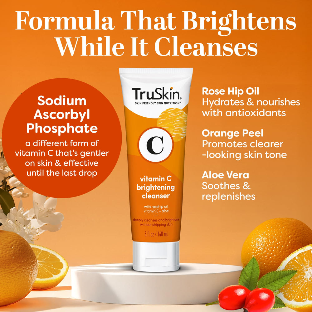 TruSkin Vitamin C Face Wash pump-dispense action with foaming lather ready to apply.