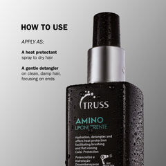 TRUSS Amino Heat Protection Spray close-up on application process.